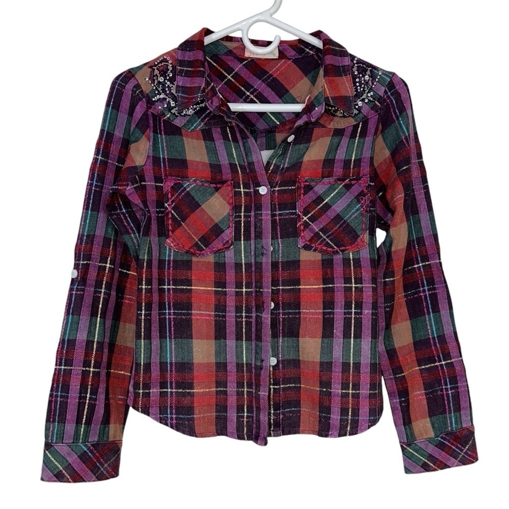 Girl’s Miss Me Embellished Plaid Western Shirt